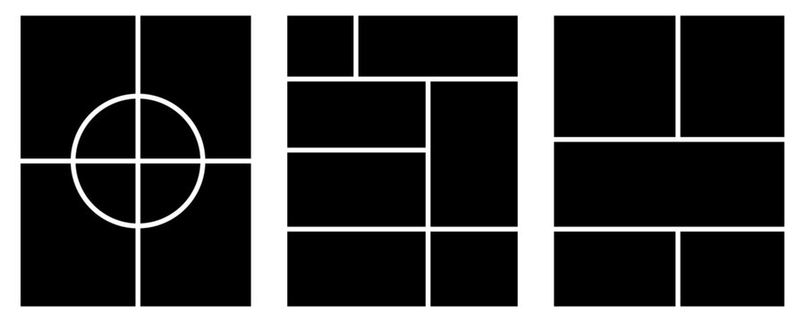 Image collage layout template. Beige mosaic mood board grid collection. Picture frame set. Photo album idea for banner, poster, comic page, flyer, brochure, booklet, memory wall design. Vector pack