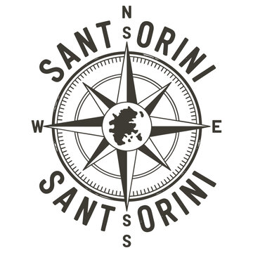 Santorini compass rose graphic featuring the island s silhouette