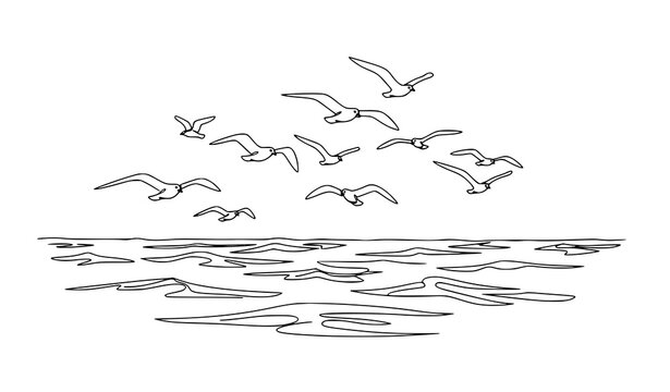 World Maritime Day Seagulls Sea Waves Single Line Vector Art