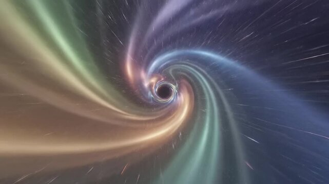 Captivating cosmic journey through a vibrant spacetime vortex, a conceptual black hole portal
