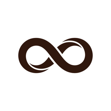 A dark brown infinity symbol isolated on a plain white background