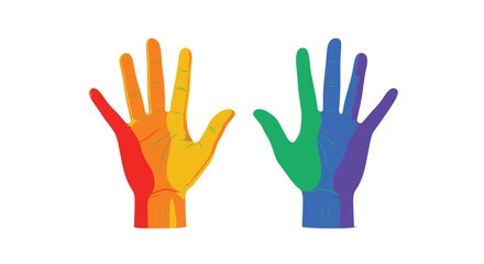 Fototapeta premium Rainbow hands, colorful palms, LGBTQ+ symbol, pride gesture, vector icons