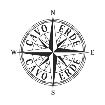 A black and white compass rose with the words cavo erde displayed