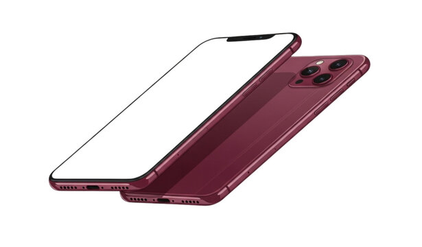 Red iphone 14 pro mockup displaying a blank screen in a 3d render