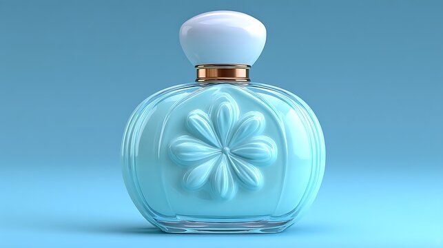 Blue Perfume Bottle with Floral Design, and Beauty Product.