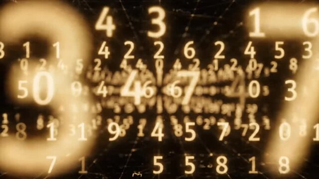 Digital stream of glowing numbers flowing in an abstract data matrix background