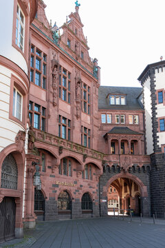 Frankfurt, Germany- Aril 19, 2025: Ratskeller closed historical restaurant bar in traditional underground basement of Old Town city hall building