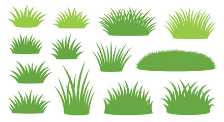 Collection of vibrant green grass patches and tufts on a white background © Baby Collection