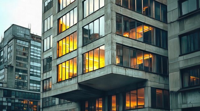 Office building in Constructivism style architecture in an urban environment cityscape