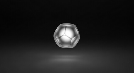 Naklejka premium Futuristic metallic geodesic sphere object floating in dark environment with subtle light reflections