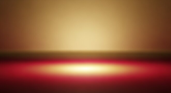 Abstract studio backdrop with warm golden light and red spotlight on floor