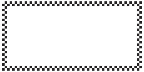 Rectangle frame with checkered print on borders. Rectangular vignette with checkerboard, race flag or chess game pattern isolated on white background. Vector graphic illistration. © Rizki