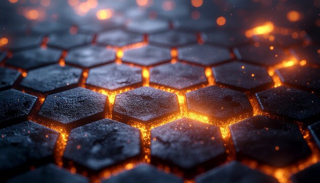 Structure hexagonale en fusion avec de la lave brillante