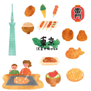 Illustrations of Local Cuisine in Tokyo's Asakusa Downtown Area
