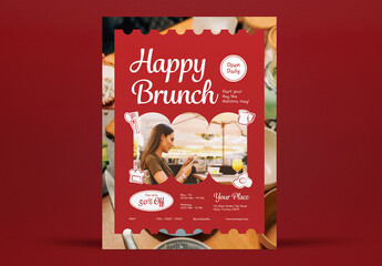 Red Handdrawn Happy Brunch Flyer Layout