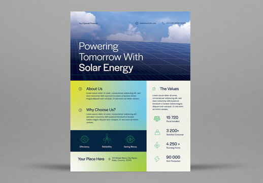 Green and Blue Minimalist Solar Energy Flyer Layout