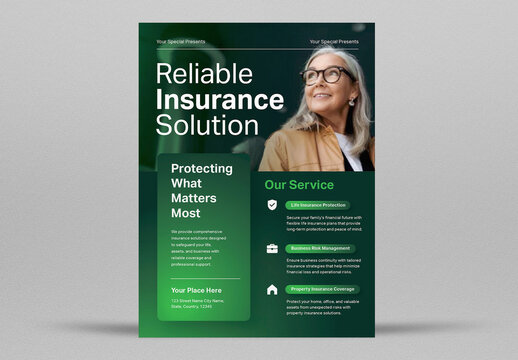 Green Gradient Insurance Flyer Layout