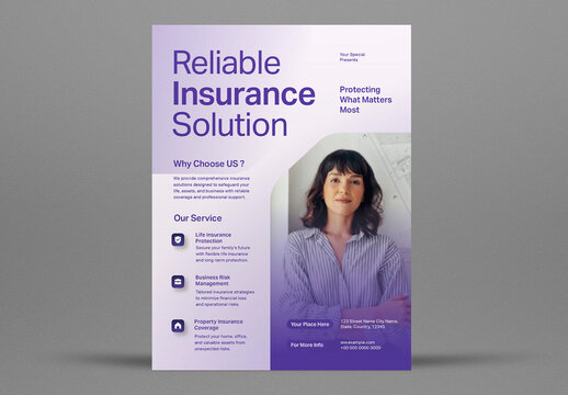 Purple Modern Insurance Flyer Layout