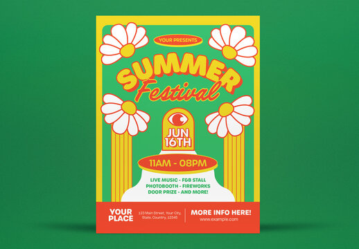 Yellow and Red Psychedelic Summer Festival Flyer Layout