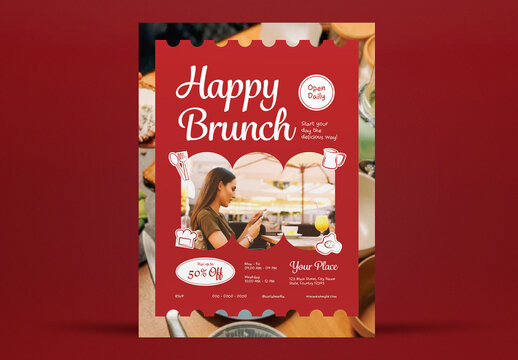 Red Handdrawn Happy Brunch Flyer Layout