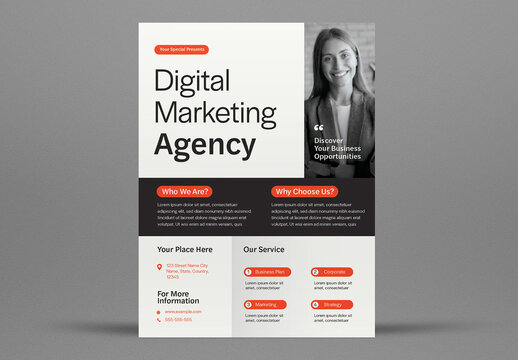 Beige and Orange Minimalist Business Marketing Agency Flyer Layout
