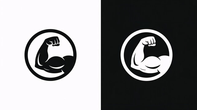 A graphic designer logo featuring a flexed arm in black and white