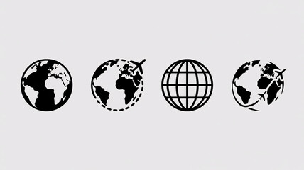 Fototapeta premium A set of black and white globe icons on a light gray background
