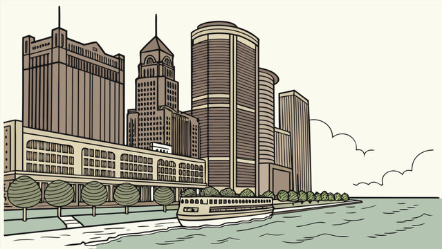 Detroit MI cityscape silhouette with iconic architecture vector illustration
