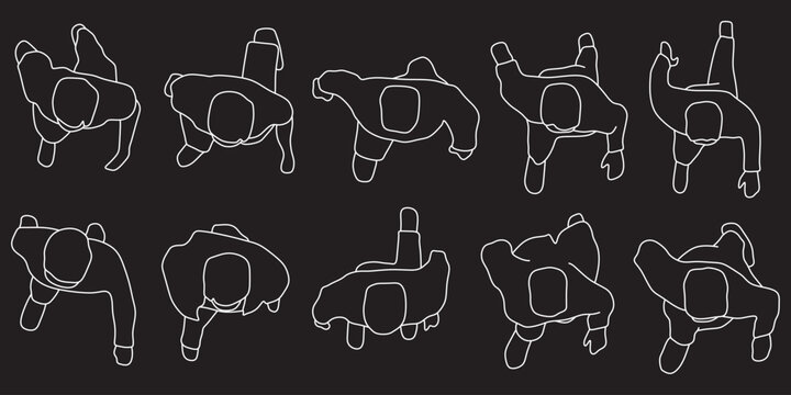 walking male, top view, plan, architectural element, blueprint, people, boy, men, editable stroke, vector, illustration 