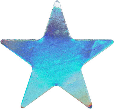 Holographic star sticker with iridescent foil texture isolated on white background