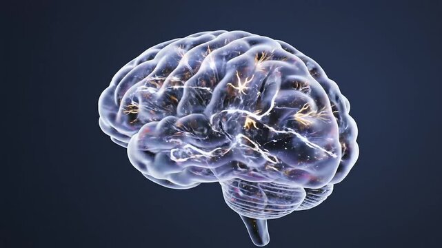 Illuminated transparent human brain showcasing complex neural activity and intelligence