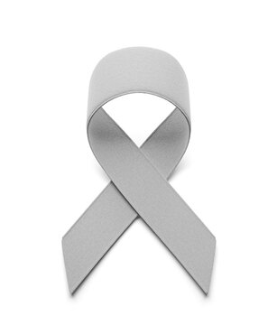 Brain cancer. Gray ribbon as a symbol of brain cancer awareness. Isolated on white. 3d render