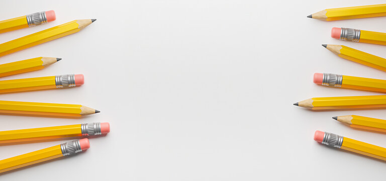 Yellow pencils on a gray background. Template Copy space for text. mockup. 3d render