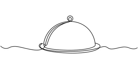 Single line of a restaurant cloche on a plate food serving dish in white background © Sahor