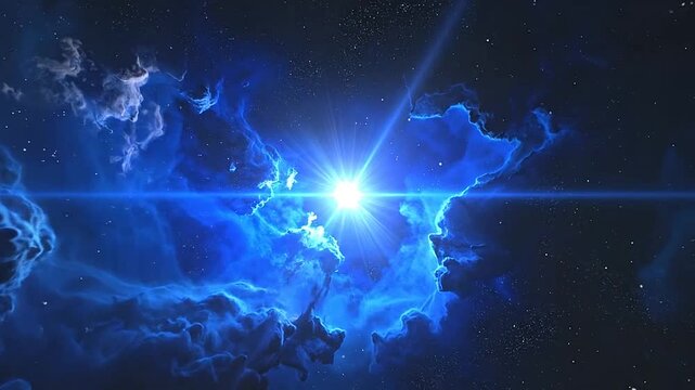 A bright celestial body shines brightly in a vast, dark and mysterious cosmic space