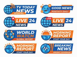 Naklejka premium Television news broadcast lower third banners and global media update labels