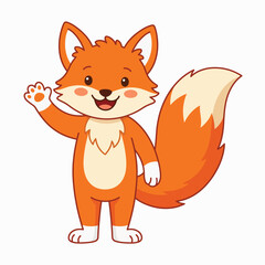 Fototapeta premium Cute Orange Fox Cartoon Character Waving Hand on White Background