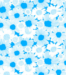 Fototapeta premium blue and white seamless floral pattern with snowflake motifs for textile design