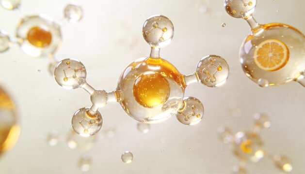 Microscopic View of Collagen and Vitamin Molecules in Motion