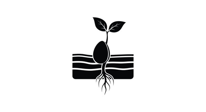 Plant seedling icon, sprouting seed, growth symbol, black vector
