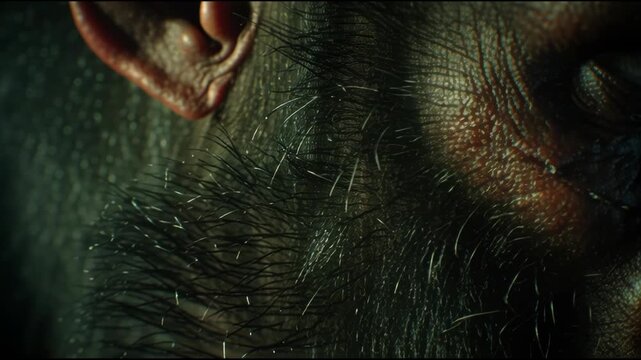 Cinematic Close Up of a Menacing Werewolf Face with Amber Eyes