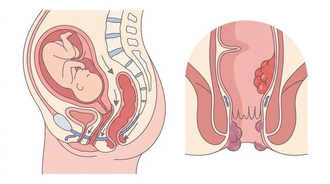 Medical Illustration Showing Pregnancy Symptoms and Conditions With Detailed Views of the Reproductive System