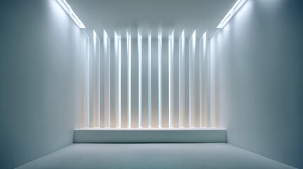 Obraz premium Minimalist Interior Design Featuring Vertical Light Fixtures in an Empty White Room for Modern Architectural Aesthetics and Creative Inspiration