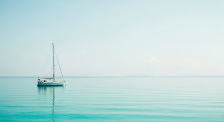 Fototapeta premium A serene sailboat floats on calm turquoise waters under a clear blue sky