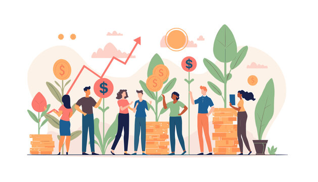 A vibrant illustration representing business growth and nurturing ideas. Ideal for marketing campaigns focused on development, investment, and achievi