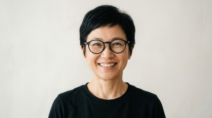 Fototapeta premium Portrait of a happy and confident middle aged Asian woman with a healthy natural look.