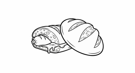 Obraz premium A stylized drawing of a hot dog in a bun with dripping cheese