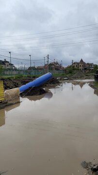 Overlook of a flooded area: malpractice of storm-water drainage system. Failure of storm water sewer