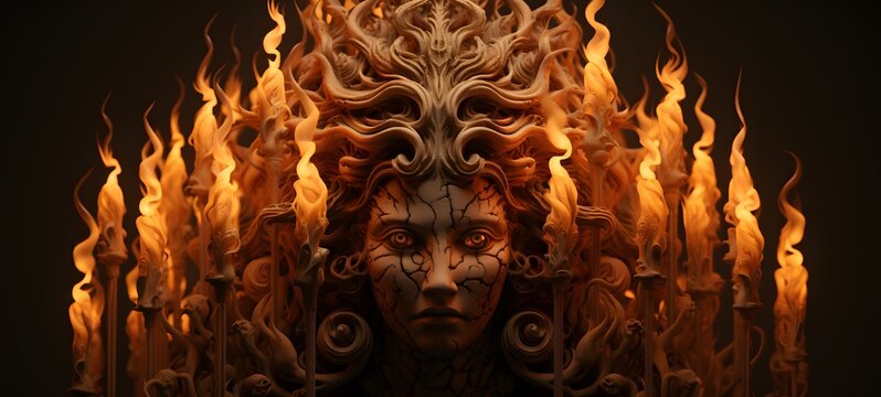 Medusa ifrit shaped matchstick carving,generative AI