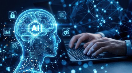 Fototapeta premium Business people implementing AI technology for digital transformation and change management.